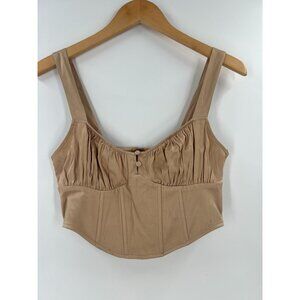 Zara Women M Tan‎ Satin Ruched Corset Top Cropped Bustier Cami Lingerie Style